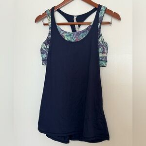 Lululemon Athletica Navy and Green Floral Tank Top